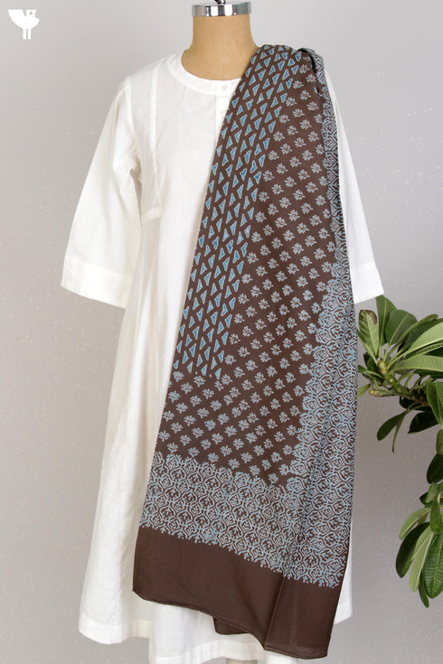 Cotton SilkDupattaIn Graphic Block Print
